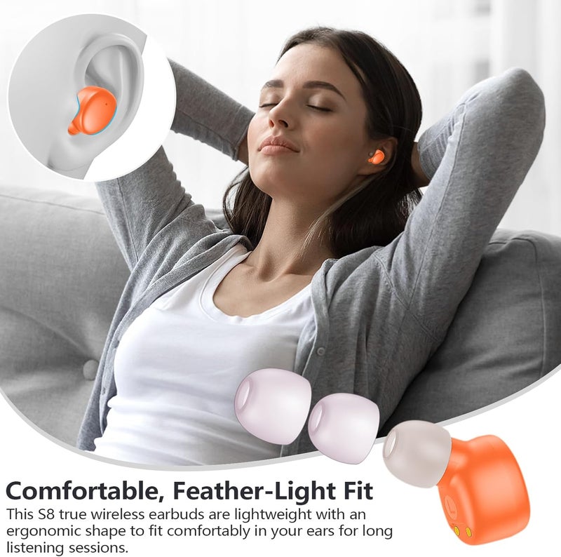 MOZOTER S8 Mini Wireless Earbuds Bluetooth 5.3 in Ear Light-Weight Headphones,60Hrs Playtime Ear Buds with Charging Case,Bluetooth Headsets,Premium Sound with Deep Bass for Sport-Orange - Image 5